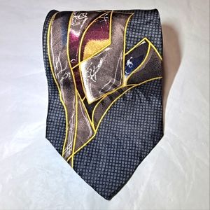 Geoffrey Beene 💯 Silk Men's Necktie 55-57" x 4" Gray/Burgundy Abstract USA Made